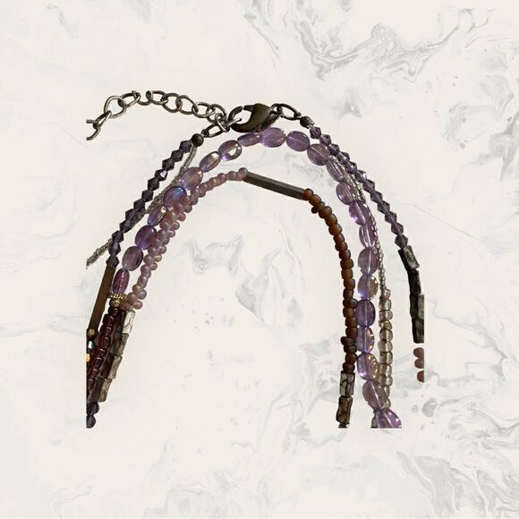 Chico’s Lavender, Gold & Silver Double Strand Beaded Necklace - Picture 4 of 6